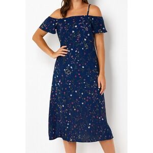 Paris Sunday Women's Blue Floral Cold Shoulder Midi‎ Dress Size Small